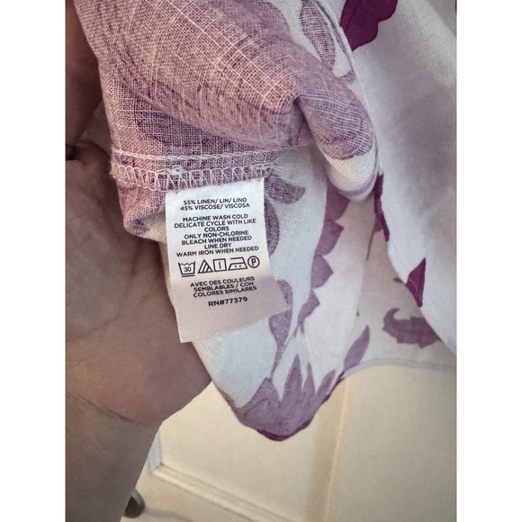 Ann Taylor Floral Linen Blend Top Women's Sz‎ XS Boatneck Popover Magenta - Picture 6 of 8